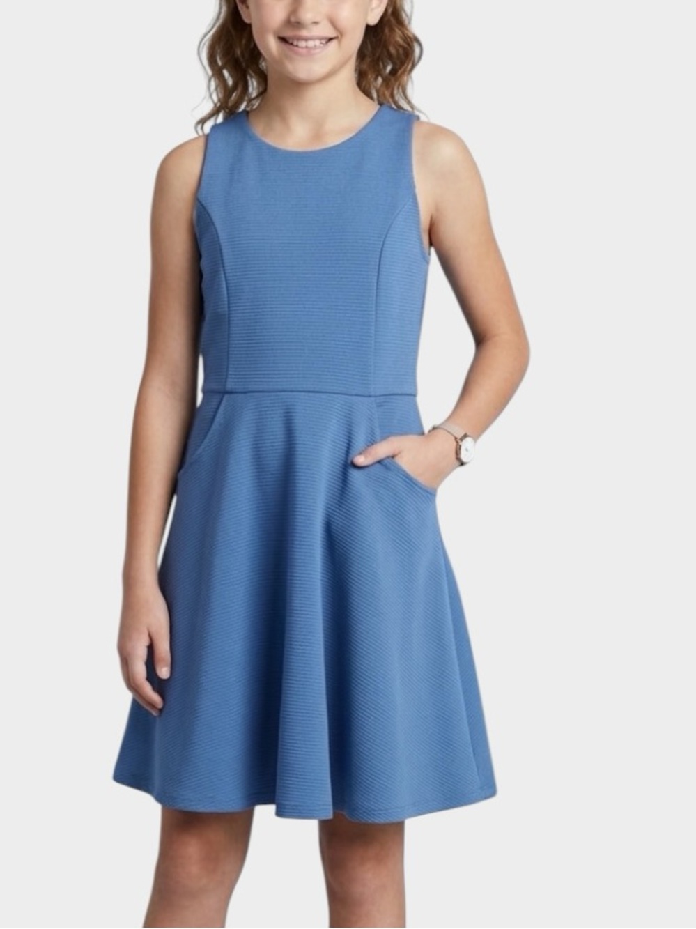 Nordstrom Zunie Ottoman Skater Dress in Blue Girls Size 14